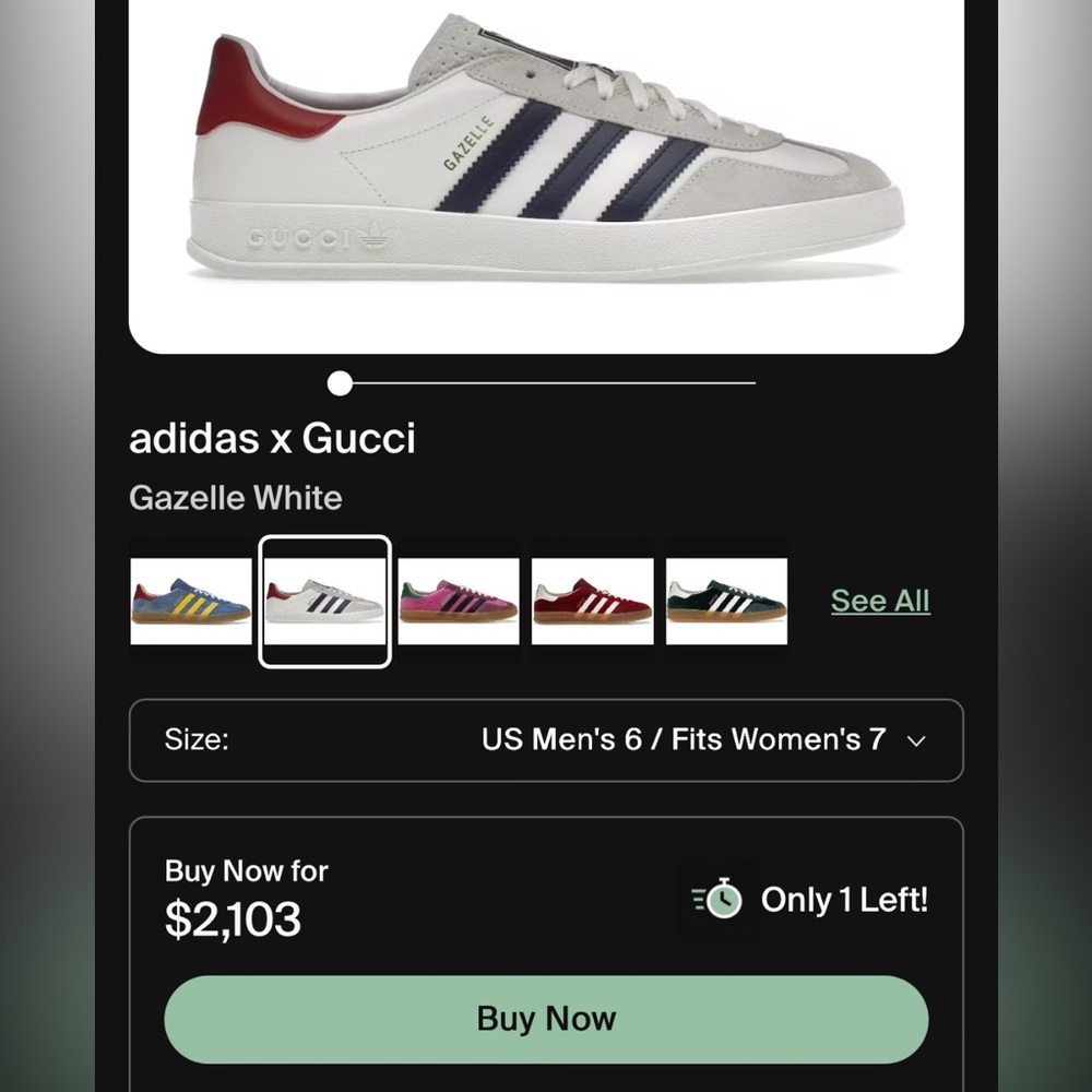 Adidas X Gucci Gazelle Sneakers US Men 6 Women 7 NEW! HQ8849 - Picture 9 of 9